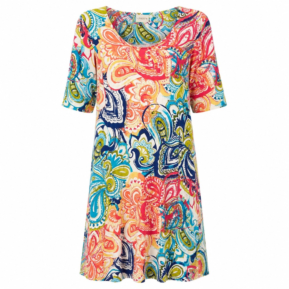 Chicos Size 1 Resortcore Paisley Dress Womens Medium Colorful Boho Vacationcore